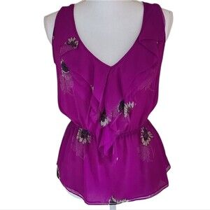 rebecca taylor 100% silk blouse y2K floral sleeveless size 8